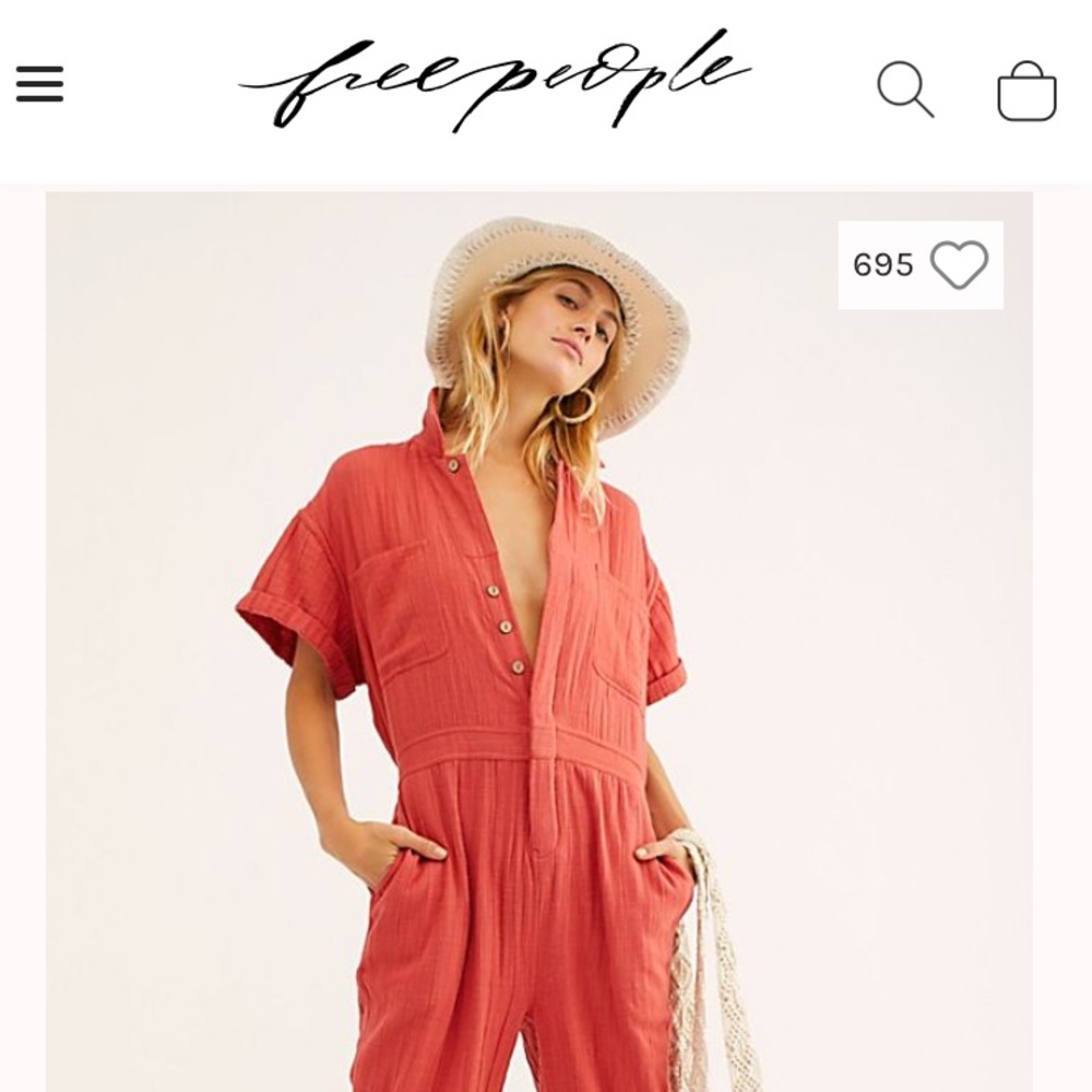 Free People Coral Jumpsuit Key Hole Back